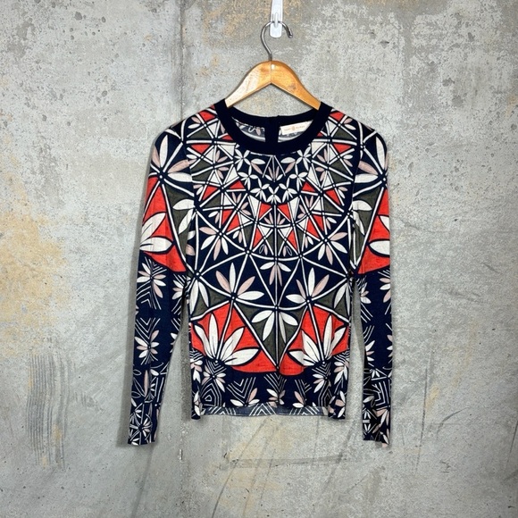 Tory Burch Sweaters - Tory Burch Floral Print Merino Wool Sweater Women’s Sz Small Lightweight